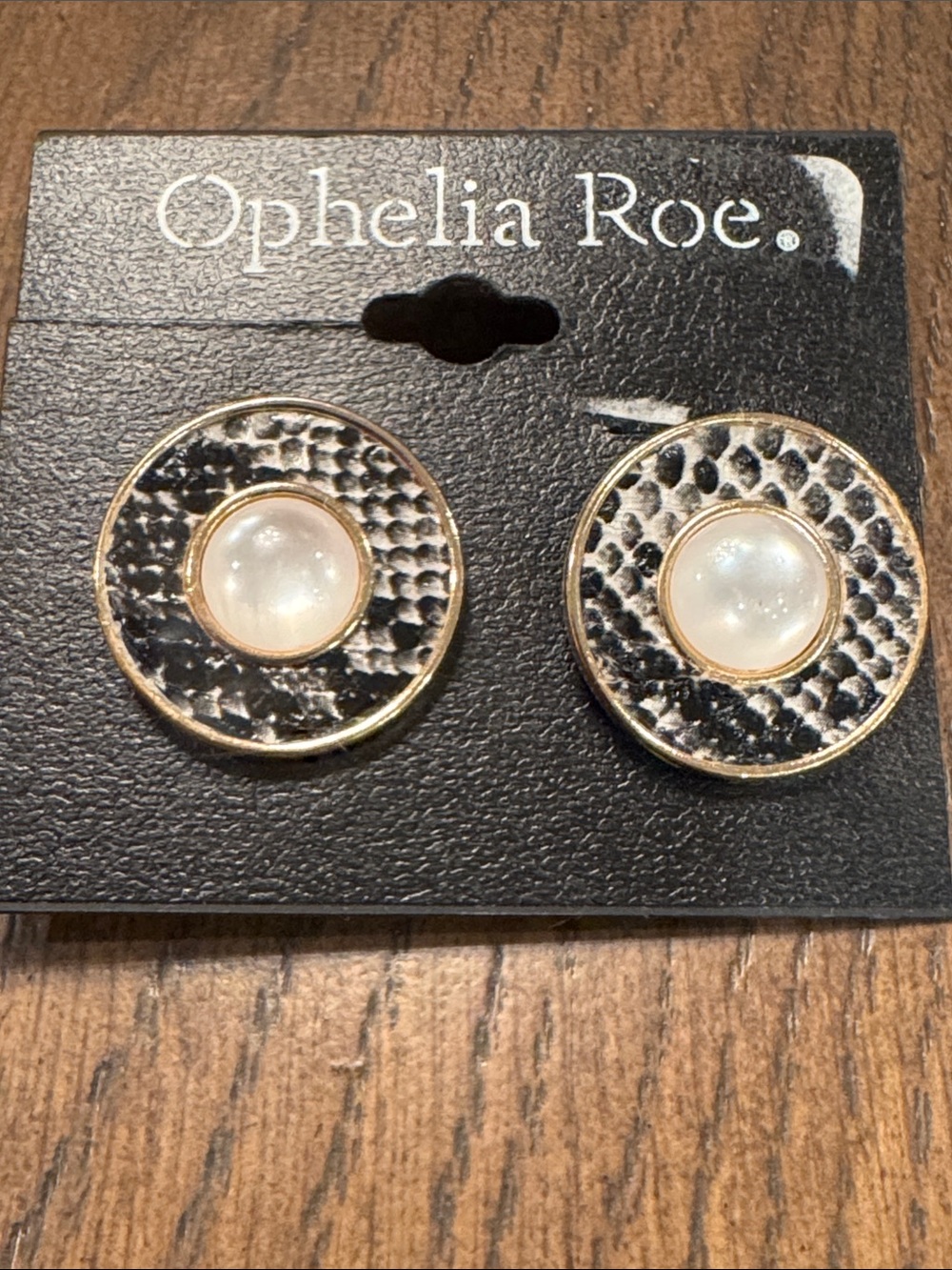 Black and Gold Textured Faux Pearl Center Stud Earrings